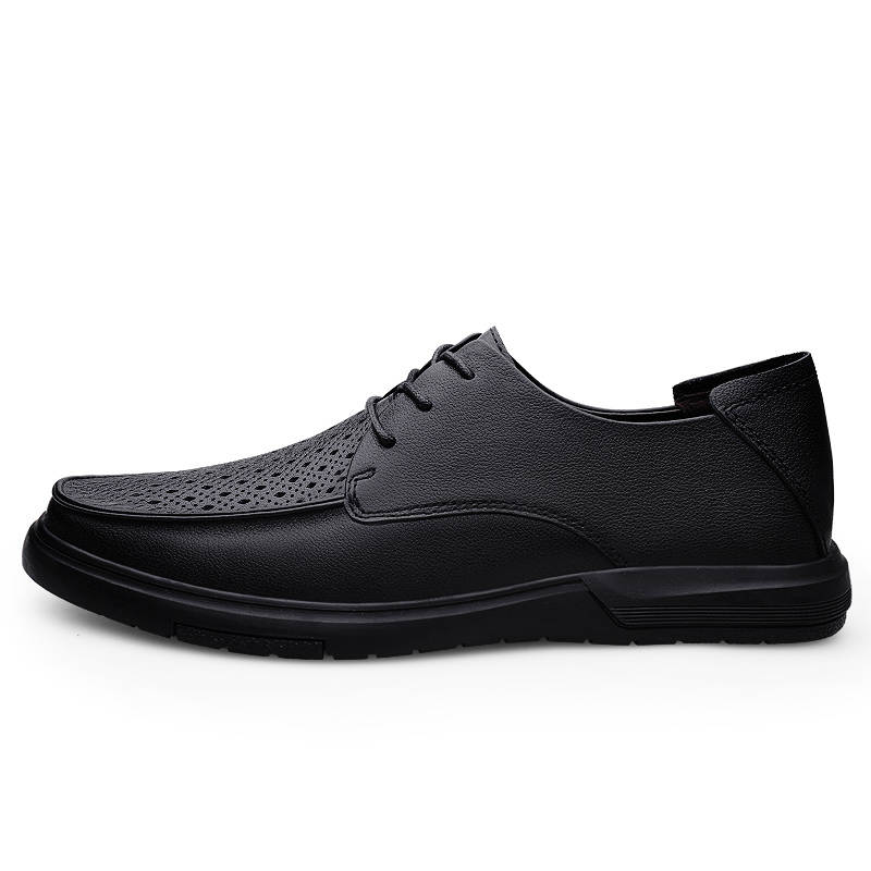 YINGLUNQISHI Top Grain Cow Leather Casual Shoes Men's Black