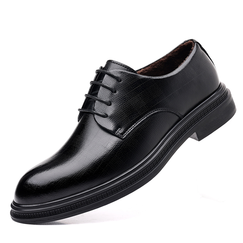 Shanpijiang Blended Material Fleece Lined Plus Size Plaid Business Dress Shoes Men's Black