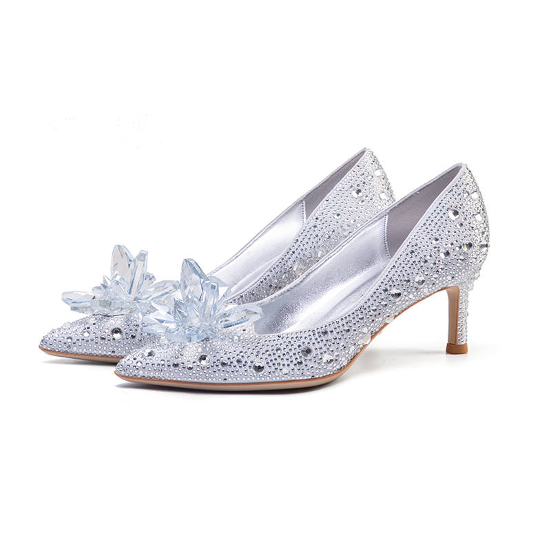 MERY CAREY MO Leather Slim Heel High Heels Women's Silver