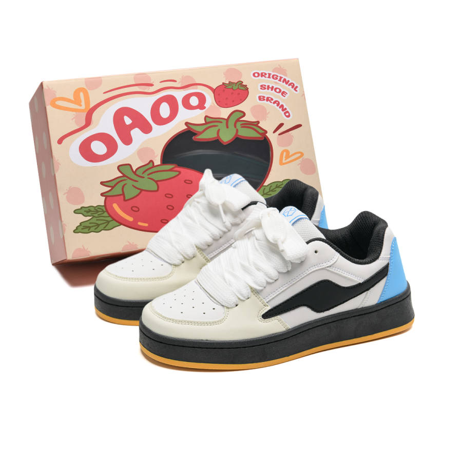 OAOQ Microfiber Leather Wear resistant And Lightweight Low top Skateboard Shoes Unisex White Black