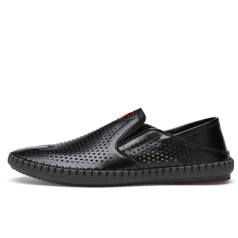 WENNAI Top Grain Cow Leather Casual Shoes Men's Black
