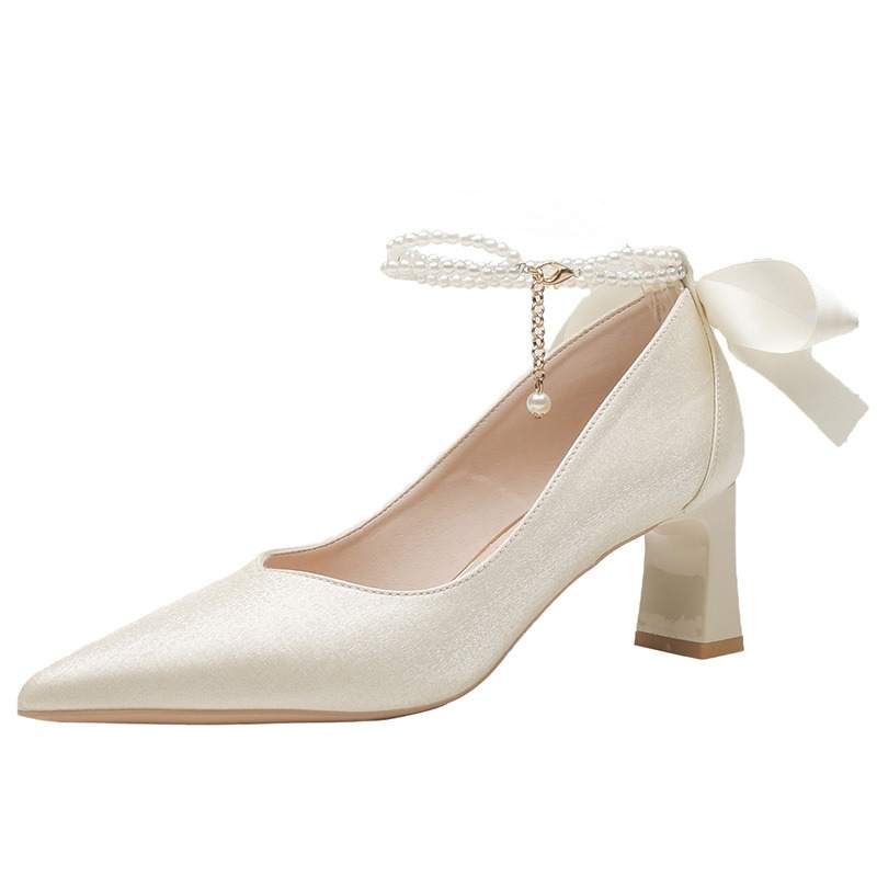 CPXO Chunky Heel High Heels Women's Ecru