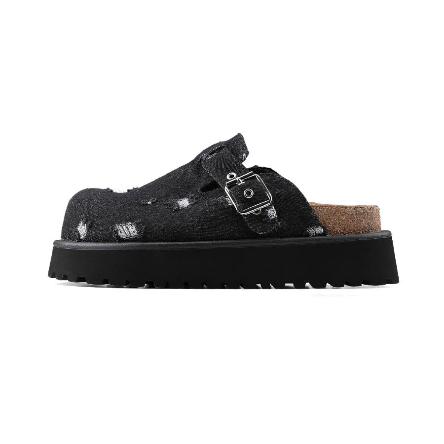 HANQIAORIJI EVA Cork Sole Closed Toe Slippers Unisex Black