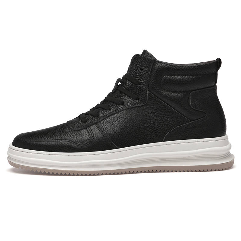 YINGLUNQISHI Top Grain Cow Leather High top Skateboard Shoes Men's Black