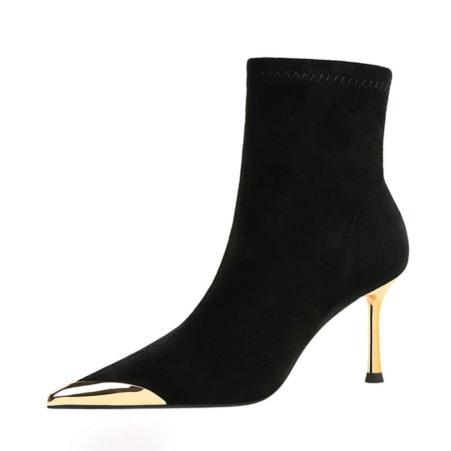 DUNNU Leather Ankle Boots 8cm Women's Black