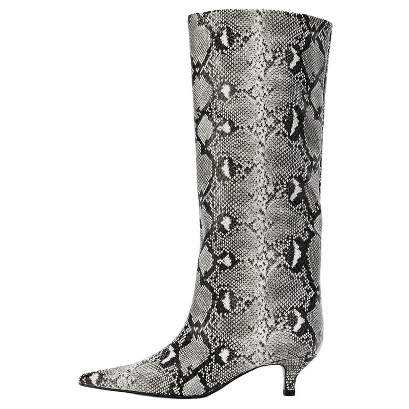 ZARA Pu Knee high Boots 4.5cm Women's Snakeskin Print