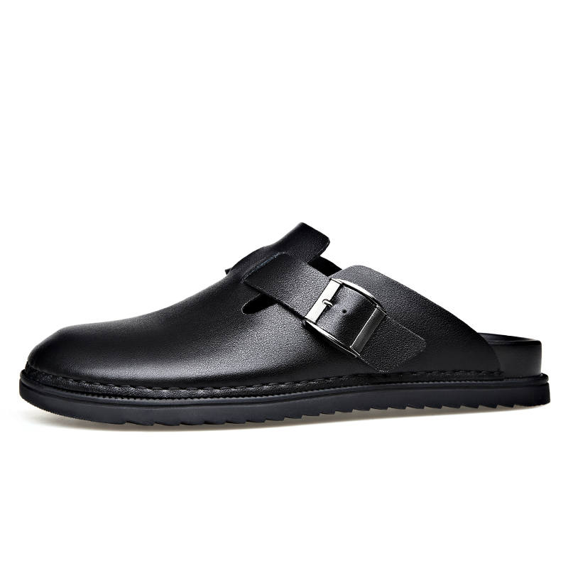LUOMAIKE LUOMAIKE Cow Split Leather Closed Toe Slippers Men's Black