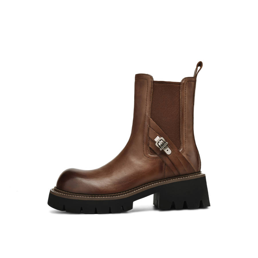 Rosa Bianca Cow Leather Short Combat Boots 5.1cm Women's