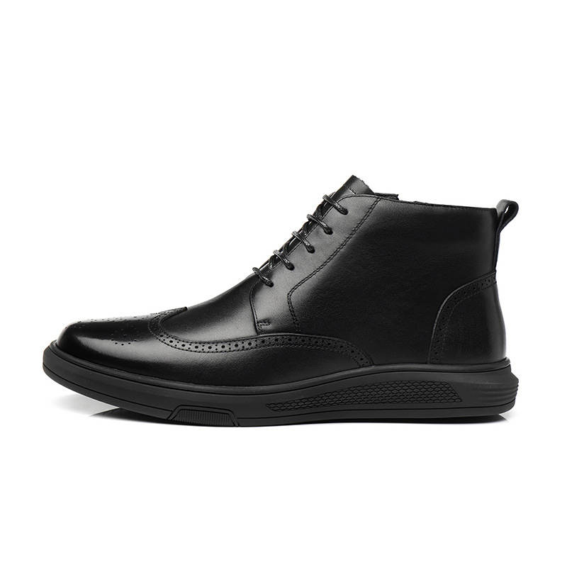 QIAONAI Leather Fleece Lined Thermal Business Casual Shoes Men's Black