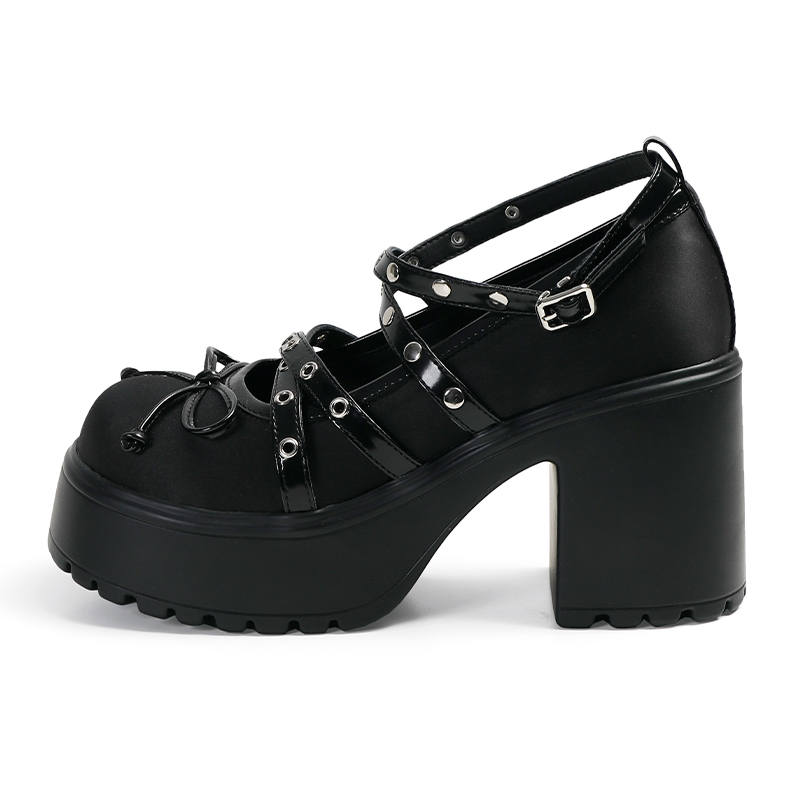 BOJUEMAO Microfiber Chunky Heel Mary Jane Shoes Women's