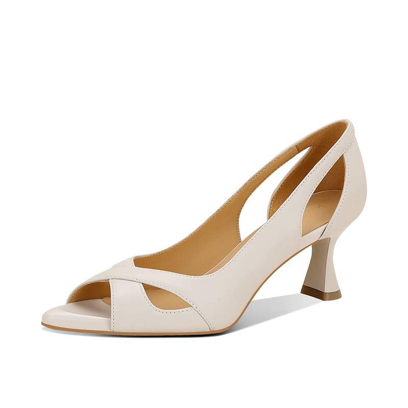 JESSICA SOPHIA Cow Leather Sheepskin Spool Heel High Heels 5CM Women's
