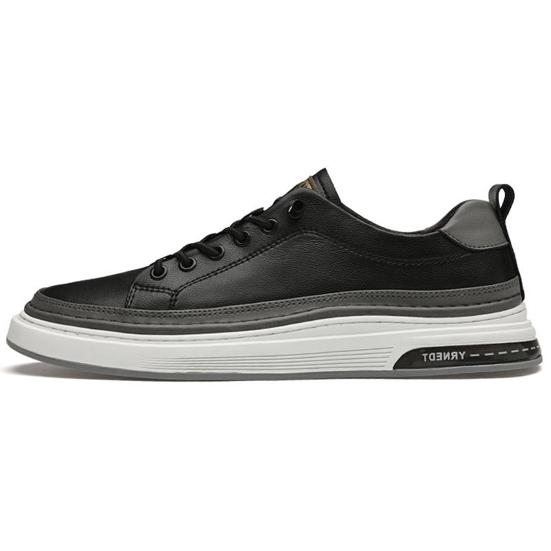 WENNAI Top Grain Cow Leather Abrasion Resistant Abrasion Resistant Low top Skateboard Shoes Men's Black