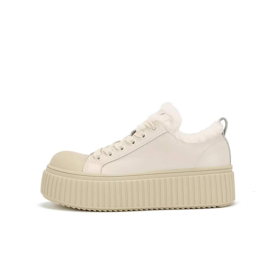 BENZI Leather Round Tip Thickened And Fleece Lined Low top Casual Shoes Women's