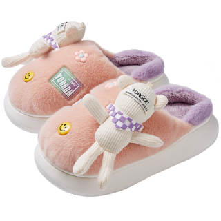 YUANGANG Suede Detachable Bear, Fleece Lined Thermal Indoor Platform Slip Resistant Outerwear Ready Closed Toe Slippers