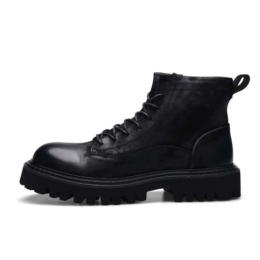 D:FUSE SCANDINAVIA D FUSE SCANDINAVIA Cow Leather Ankle Length Combat Boots 3.2 Men's Black