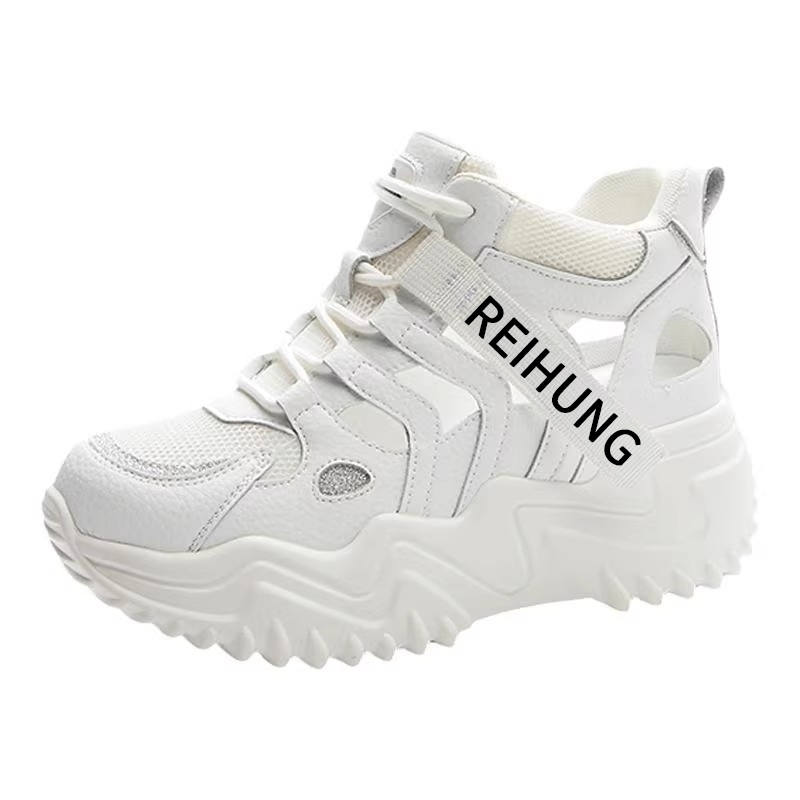 REIHUNG Synthetic Leather, Cow Leather High top Chunky Sneakers Women's