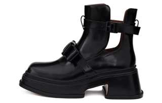 SHUSHU/TONG SHUSHUTONG Cow Leather Short Combat Boots 5cm Women's Black