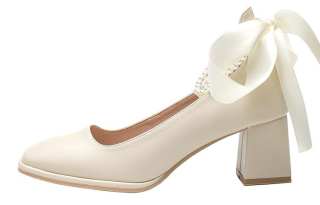 KATHRYN WILSON Microfiber Leather Chunky Heel High Heels 5.5cm Women's Apricot