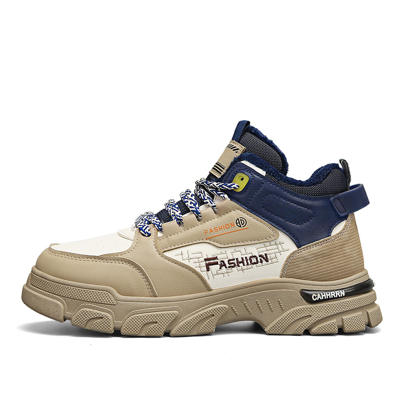 CAHHRRN Pu Fleece Lined Thermal Fashion Trend Mid top Casual Shoes Men's