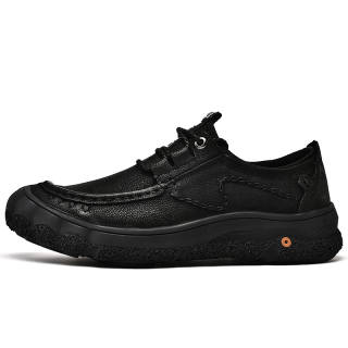 JIGONGYANG Casual Leather Shoes Men's Low Top Black/Brown
