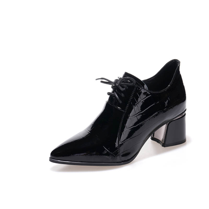Devanro Devanro Top Grain Cow Leather Chunky Heel High Heels 5.5cm Women's