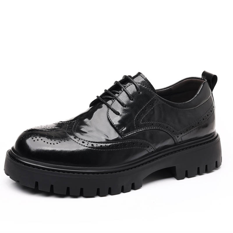 CKVUSAMG Casual Leather Shoes Men's Low Top Black/Brown