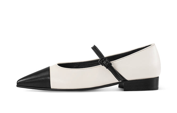 7or9 Cow Leather Chunky Heel Mary Jane Shoes 2.5cm Women's Black White