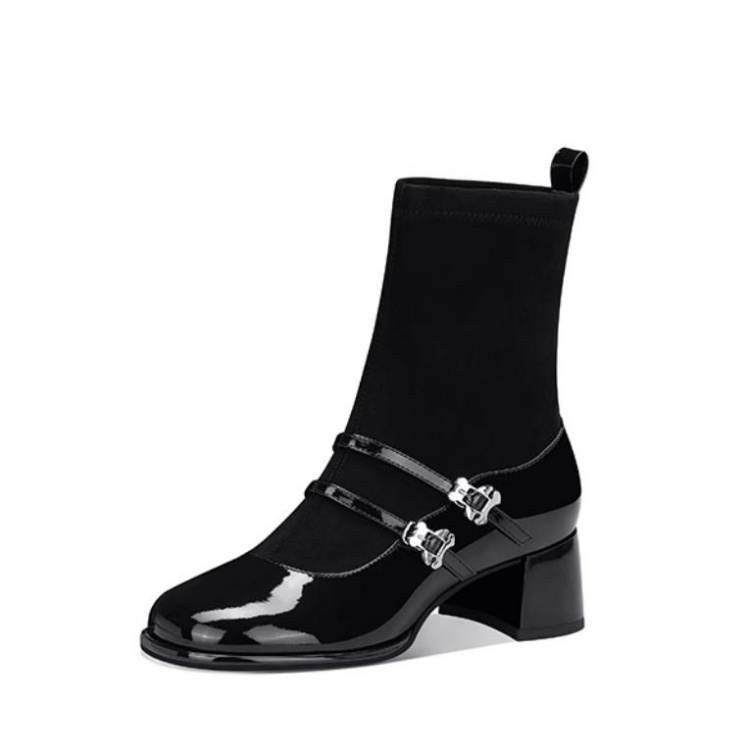 JESSICA SOPHIA Patent Leather Ankle Boots 4.5cm Women's