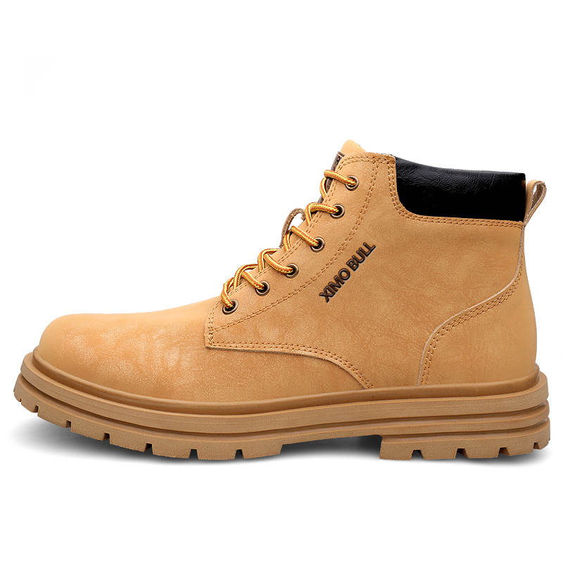 XIMO BULL Top Grain Cow Leather Short Combat Boots Unisex Yellow Brown
