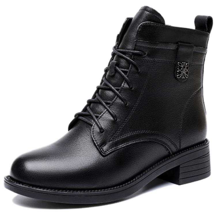Spider King Cow Leather Short Combat Boots Women's Black