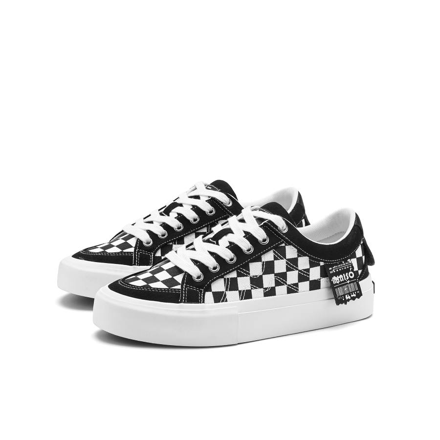 MINISO Skateboard Shoes Unisex Low Top Black White Plaid/White Red Plaid