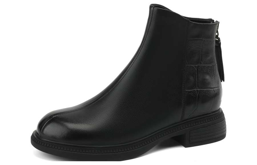 OCCAMAN Short Mid Calf Combat Boots 3.7cm Women's Black