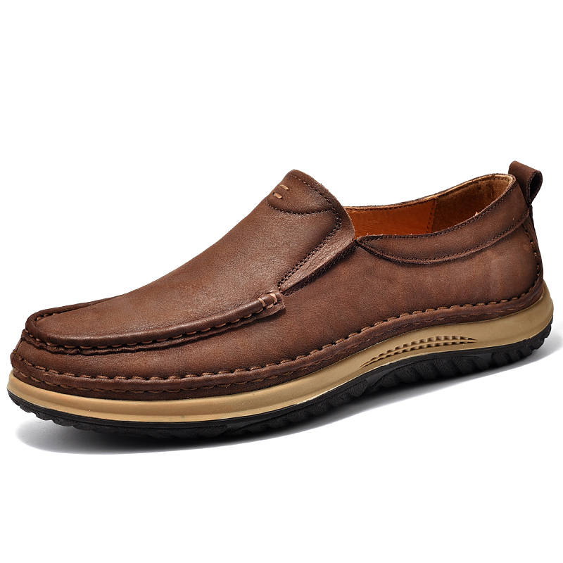 JIGONGYANG Casual Leather Shoes Men's Low Top Dark Brown/Khaki/Light Brown