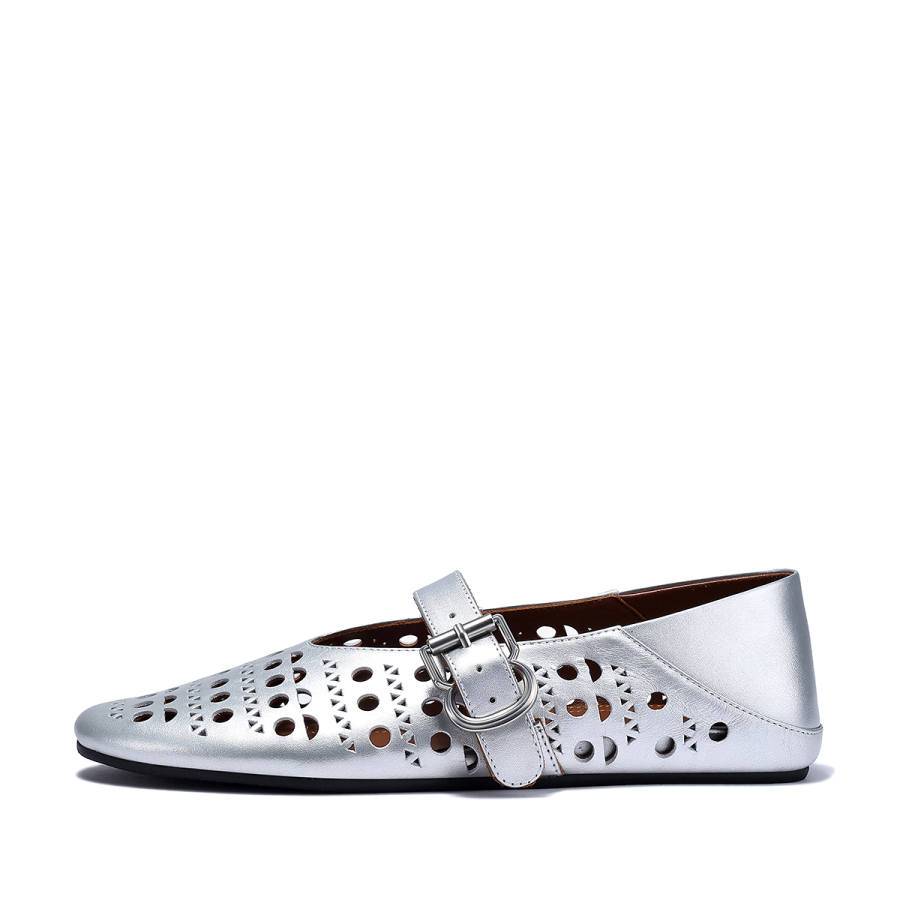 BELLALILY Cow Leather Flat Mary Jane Shoes 1CM Women's Silver