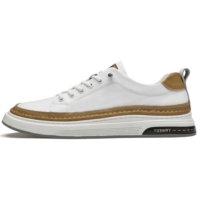 WENNAI Top Grain Cow Leather Abrasion Resistant Abrasion Resistant Low top Skateboard Shoes Men's White