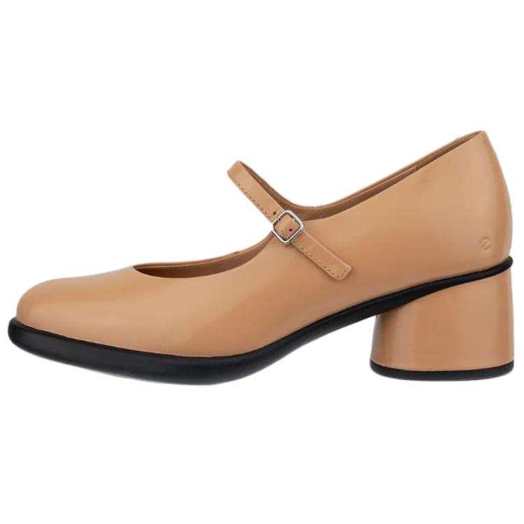 Ecco Leather Chunky Heel Mary Jane Shoes 3.5cm Women's Brown