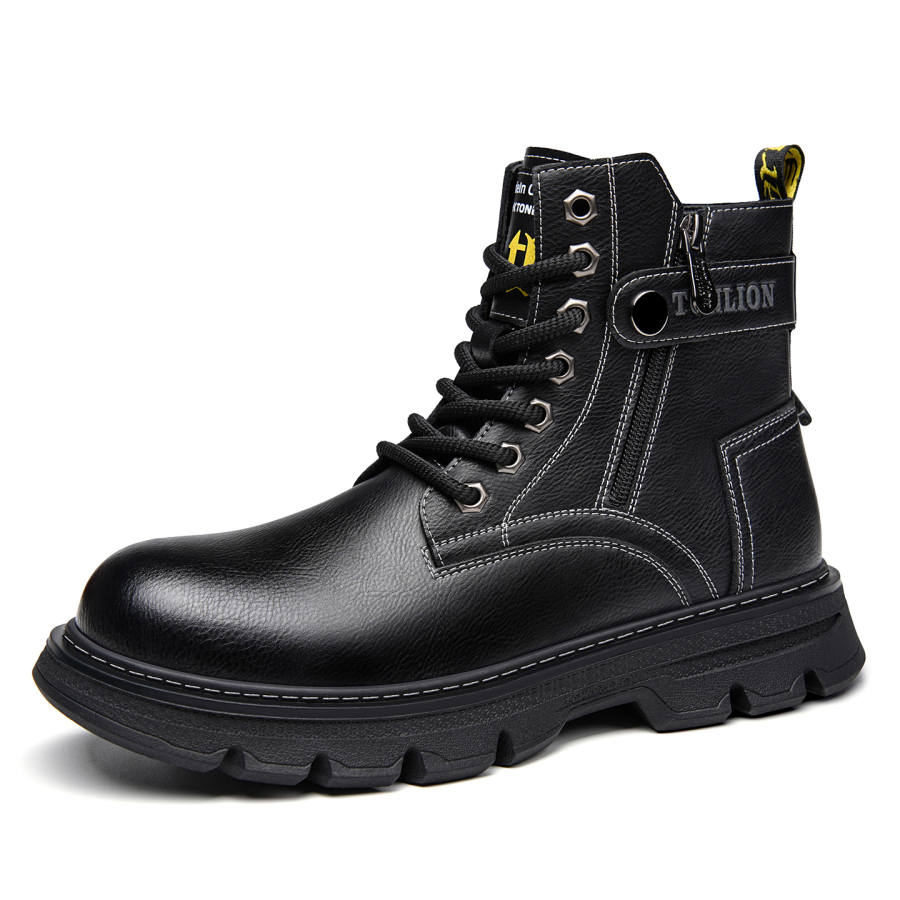 Tonlion Winter Fleece Lined Thermal Vintage Style Combat Boots Platform 3.5 Cm Leather Boots Men's