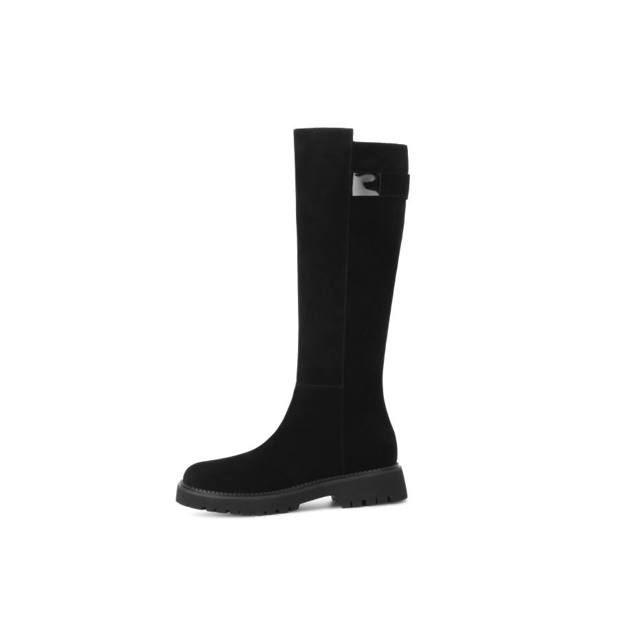 BOERDIQI Cow Suede Knee high Boots 4cm Women's Black