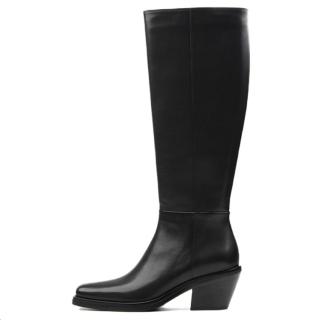 CALVIN LUO Cow Leather Comfortable Knee high Boots Women's Black