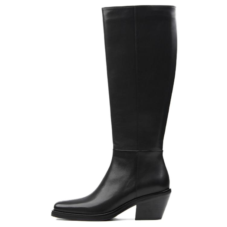 CALVIN LUO Cow Leather Comfortable Knee high Boots Women's Black