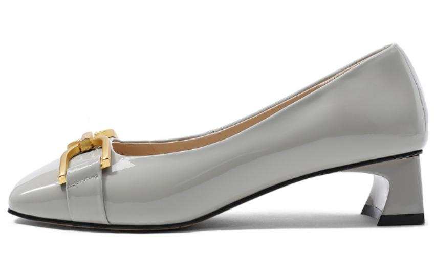 CAMEIDO Leather Spool Heel High Heels 4cm Women's Gray