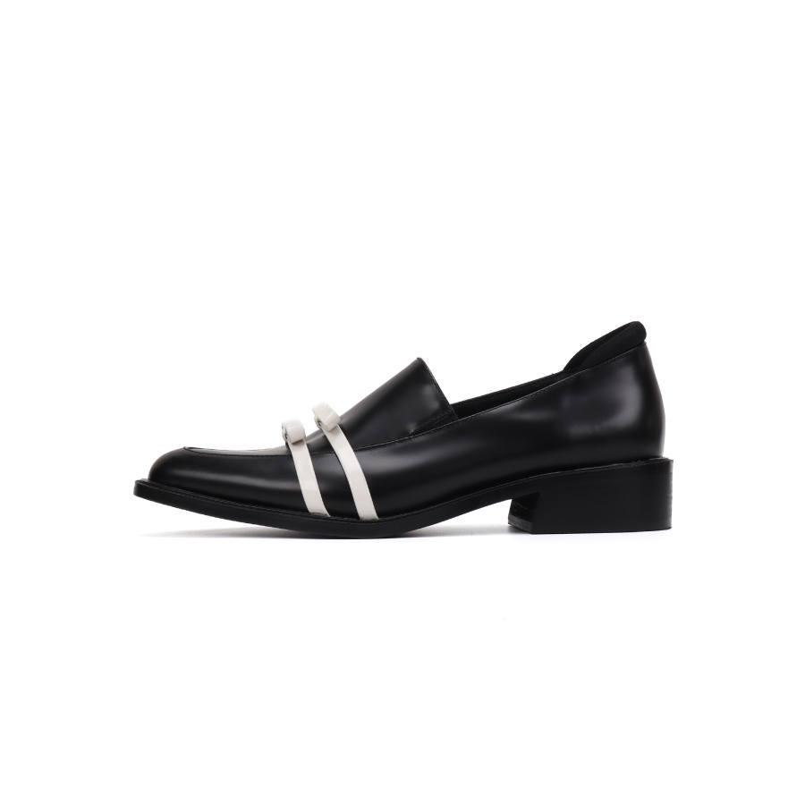 Asthershop Top Grain Cow Leather Loafers Women's Black