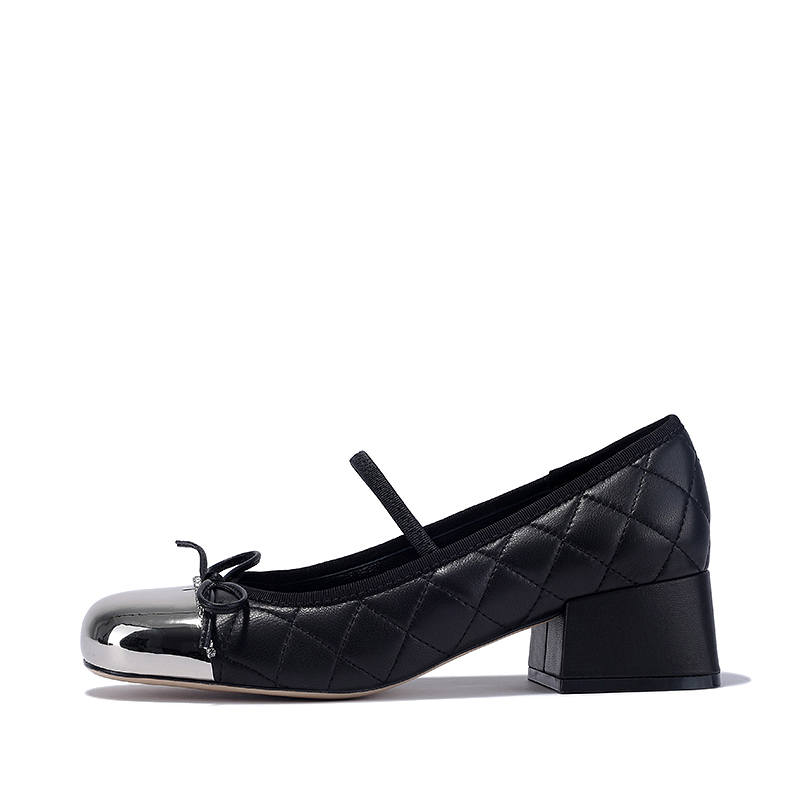 BELLALILY Sheepskin Chunky Heel Mary Jane Shoes 4cm Women's