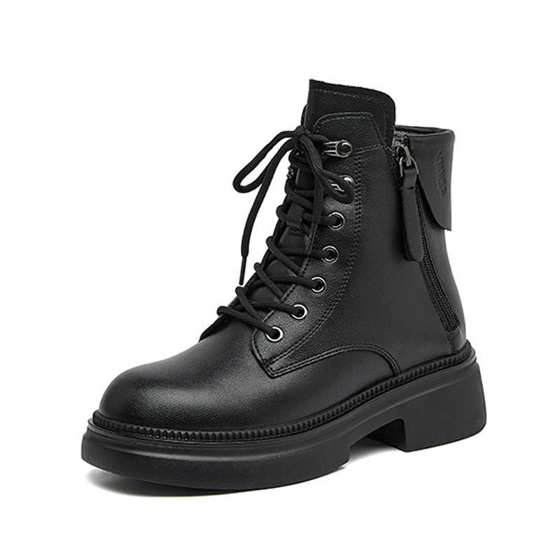Devanro Devanro Cow Leather Short Combat Boots 5CM Women's