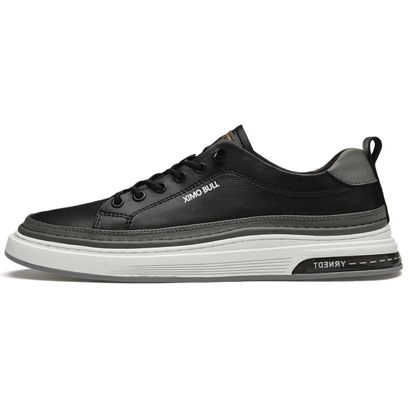 XIMO BULL Cow Split Leather Cushioning Abrasion Resistant Cushioning, Wear Resistant Low top Casual Shoes Men's Black