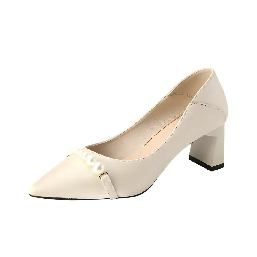 DAWEIJIA Pu Chunky Heel High Heels Women's Apricot