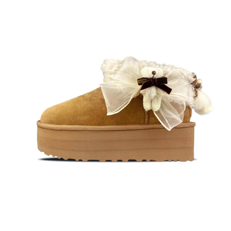 UGG UGG Cow Split Leather Short Snow Boots Women's Chestnut