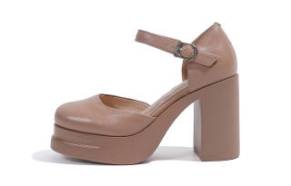 Mulinsen Cow Leather Chunky Heel High Heels 10cm Women's