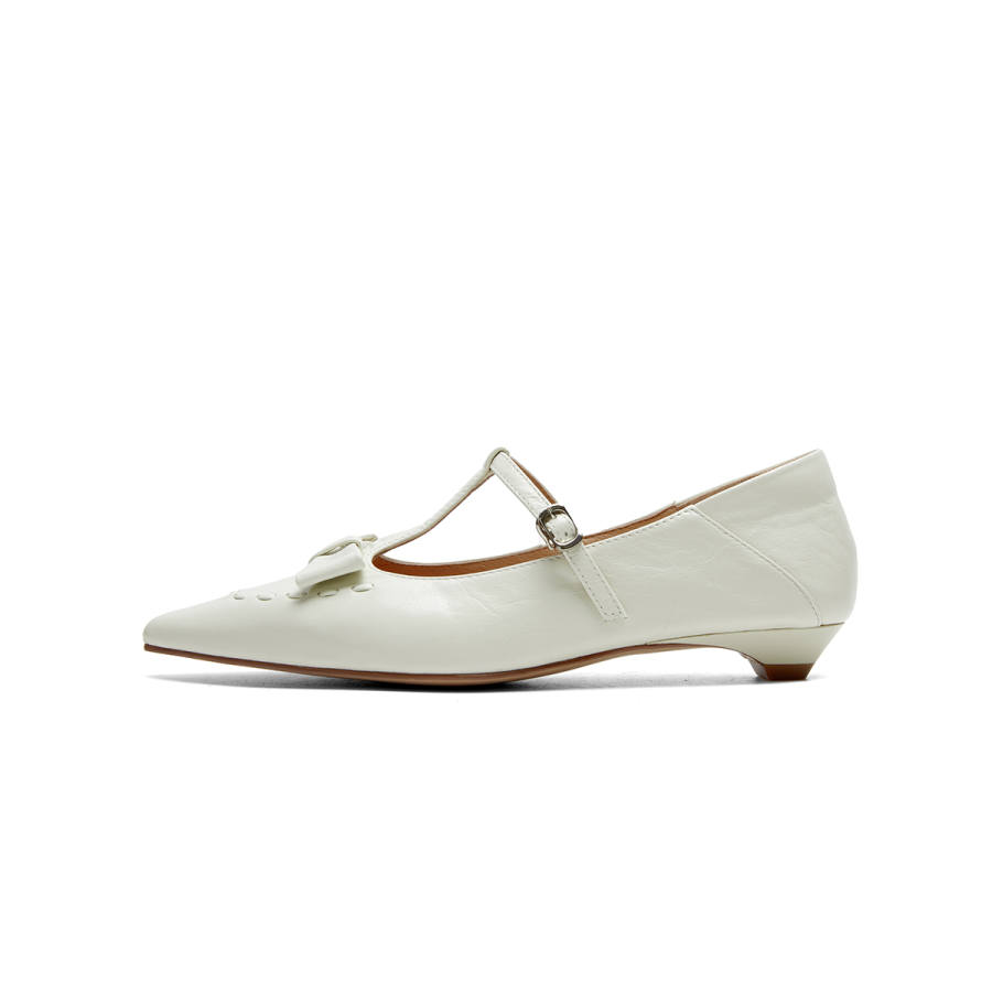 PT'SON Top Grain Cow Leather Chunky Heel Mary Jane Shoes 2cm Women's