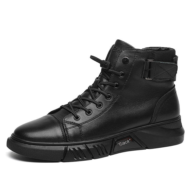 SENJIALUO Cow Leather Ankle Boots Men's Black